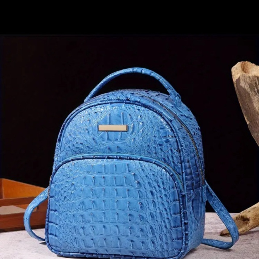 New Sky Blue Faux Croc Backpack